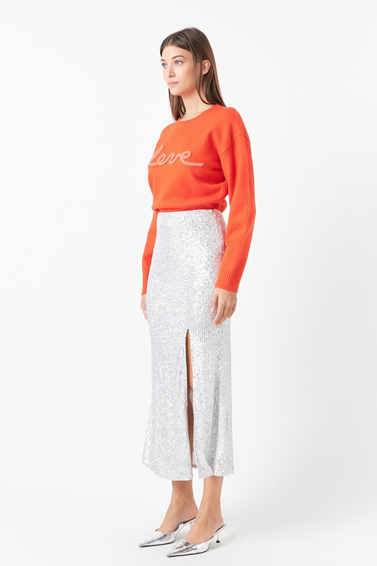 Sequins Front Slit Midi Skirt | Collective Request 