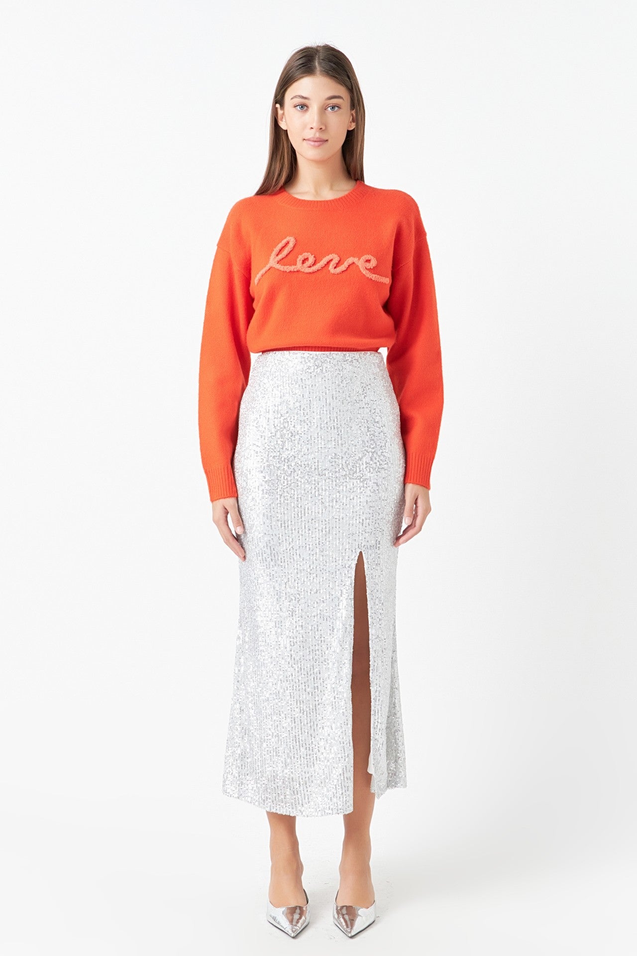 Sequins Front Slit Midi Skirt | Collective Request 