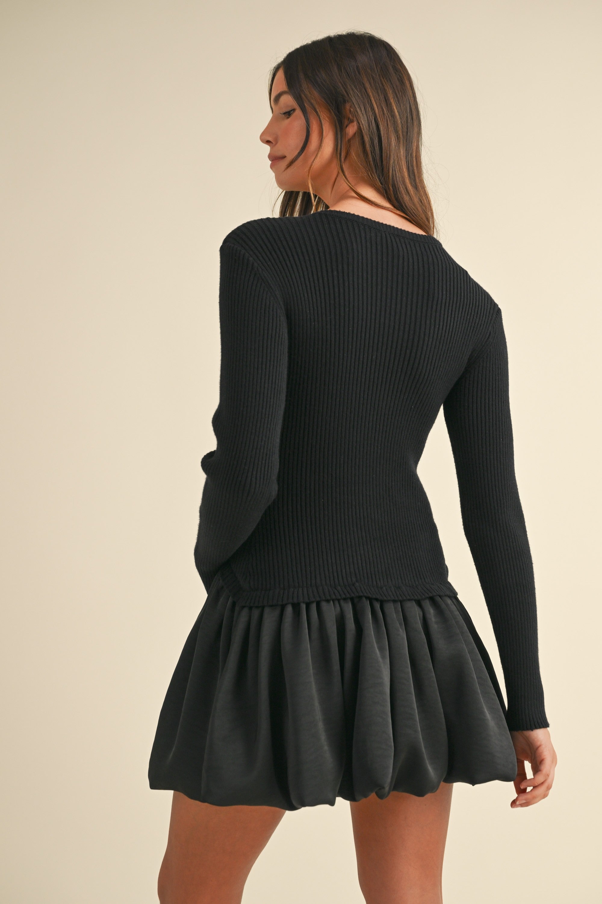 Sweater Combination Bubble Skirt Mini Dress | Collective Request 