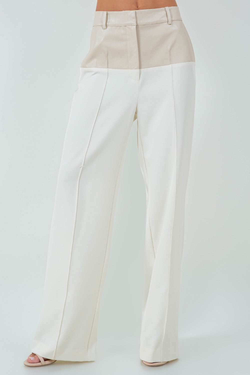 Contrast Pu Waist Straight Leg Trousers