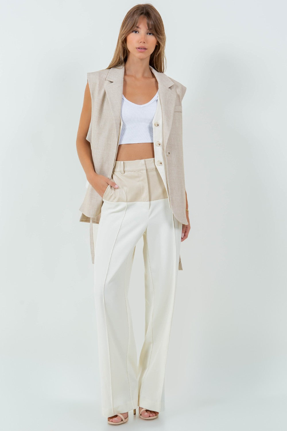 Contrast Pu Waist Straight Leg Trousers