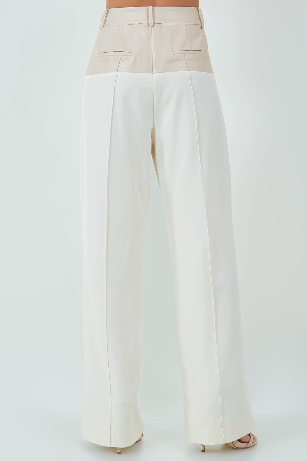 Contrast Pu Waist Straight Leg Trousers