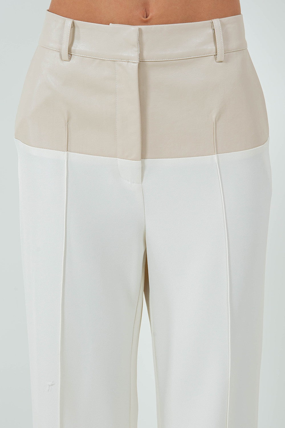 Contrast Pu Waist Straight Leg Trousers