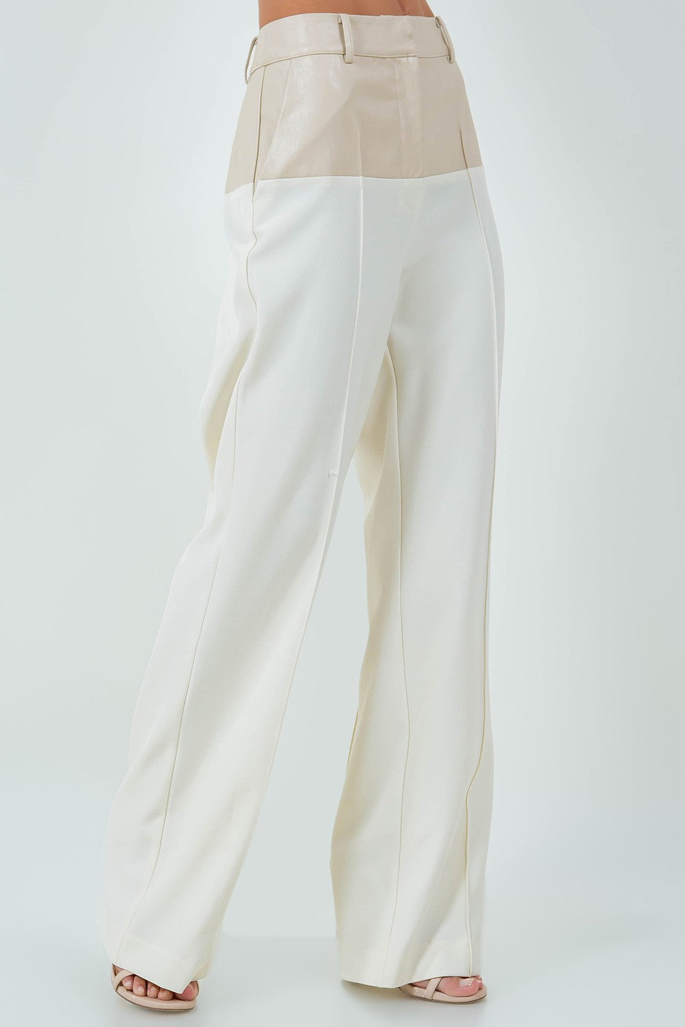 Contrast Pu Waist Straight Leg Trousers