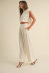 Cream Crop Top Side Tie & Pleated Wide Leg Pants Set | Collective Request 