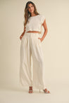 Cream Crop Top Side Tie & Pleated Wide Leg Pants Set | Collective Request 