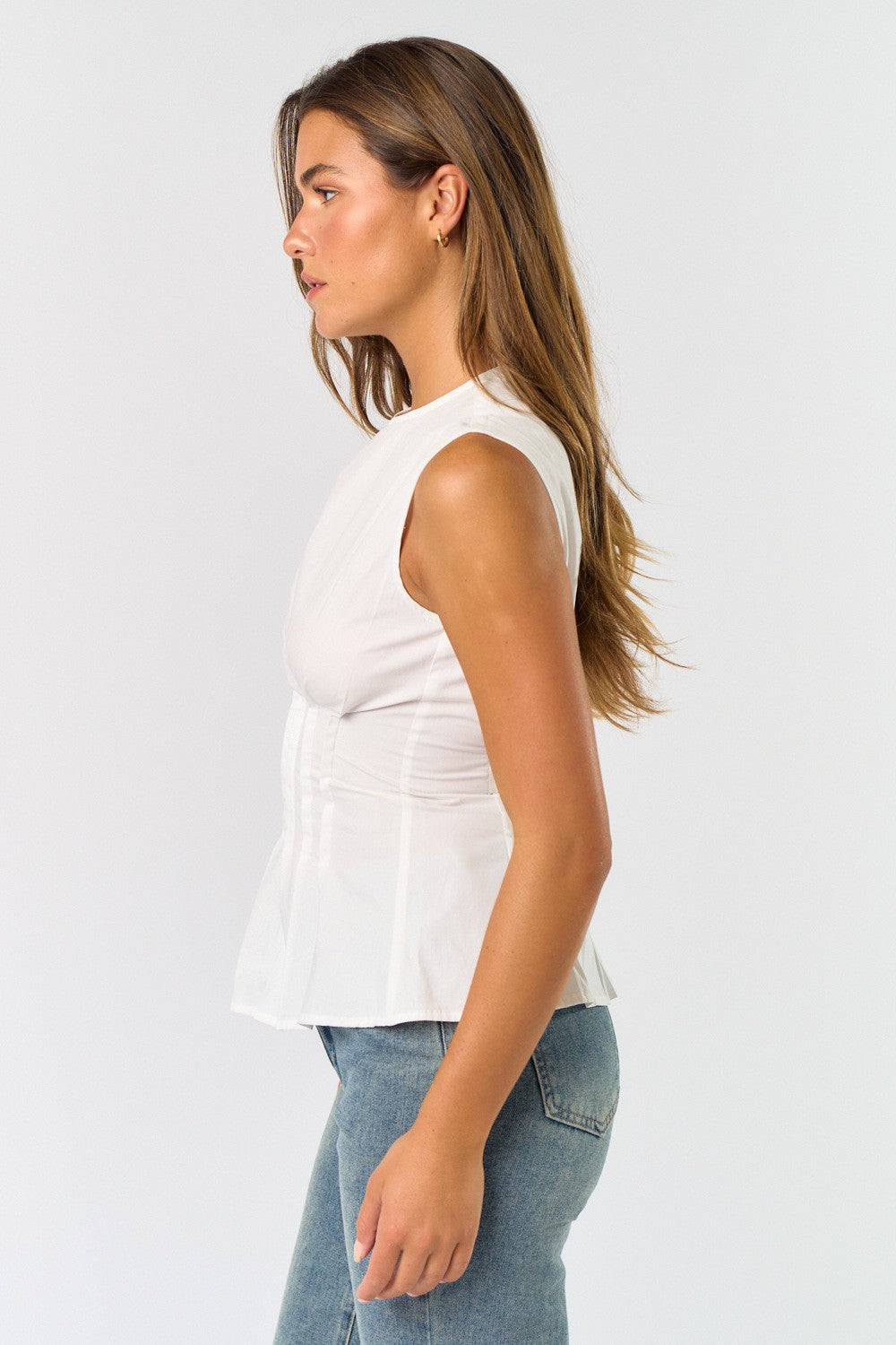 Sleeveless Pleated Poplin Top