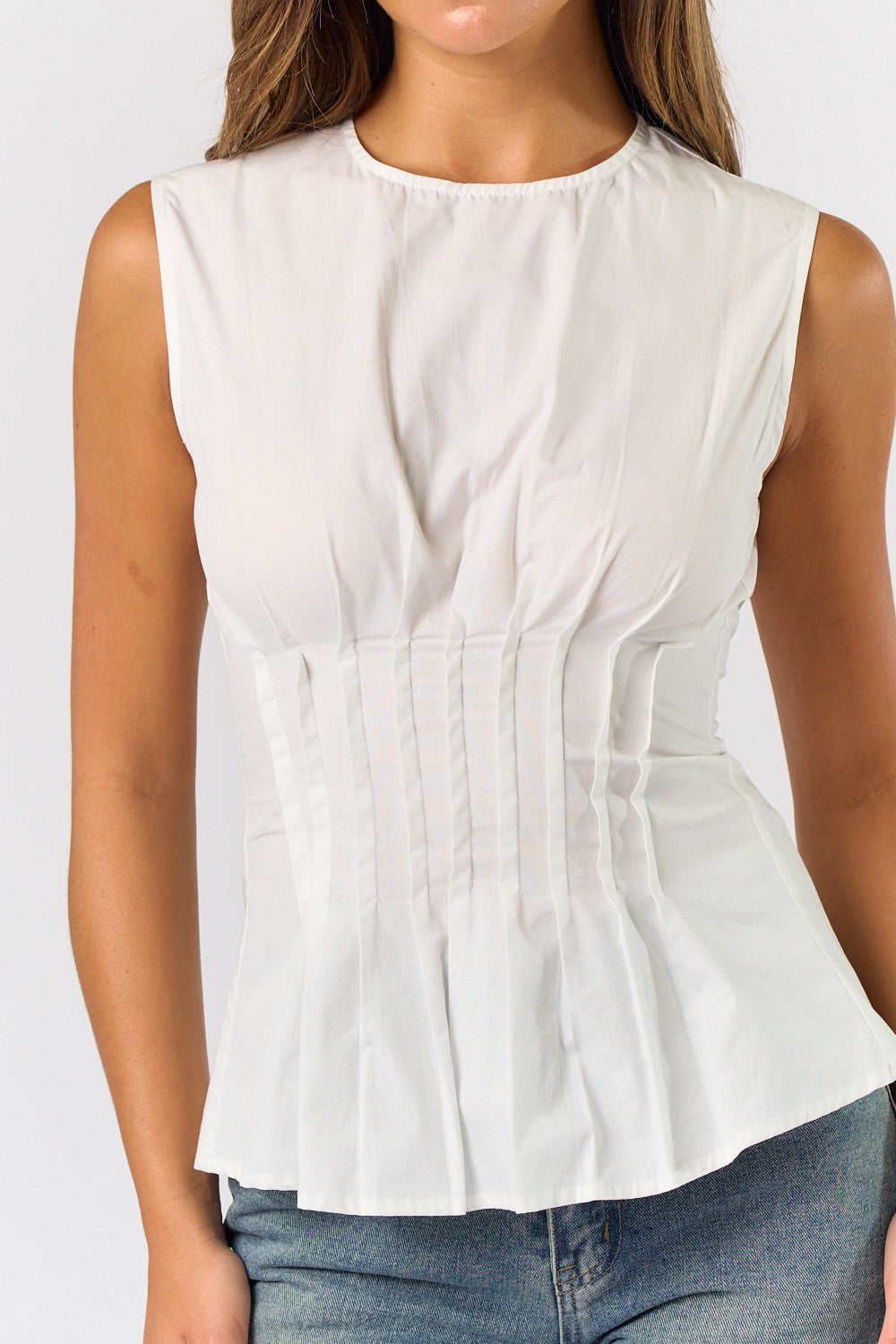 Sleeveless Pleated Poplin Top