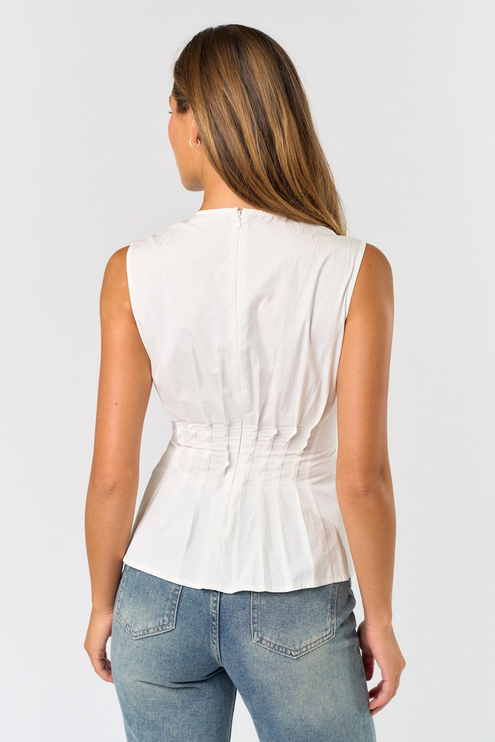 Sleeveless Pleated Poplin Top