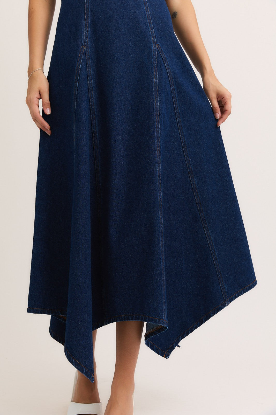 Scarf Hem Denim Tube Midi Dress