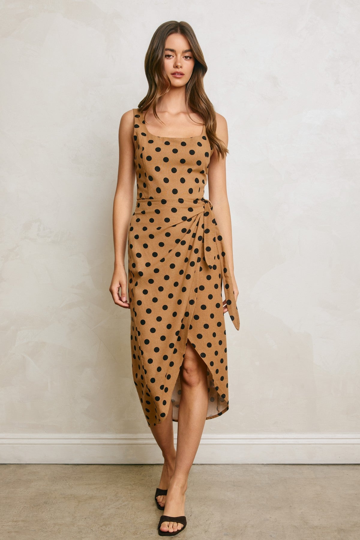 Polka Dot Tulip Hem Midi Wrap Dress