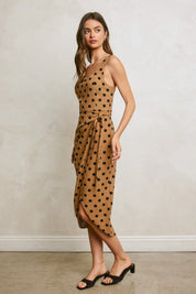 Polka Dot Tulip Hem Midi Wrap Dress