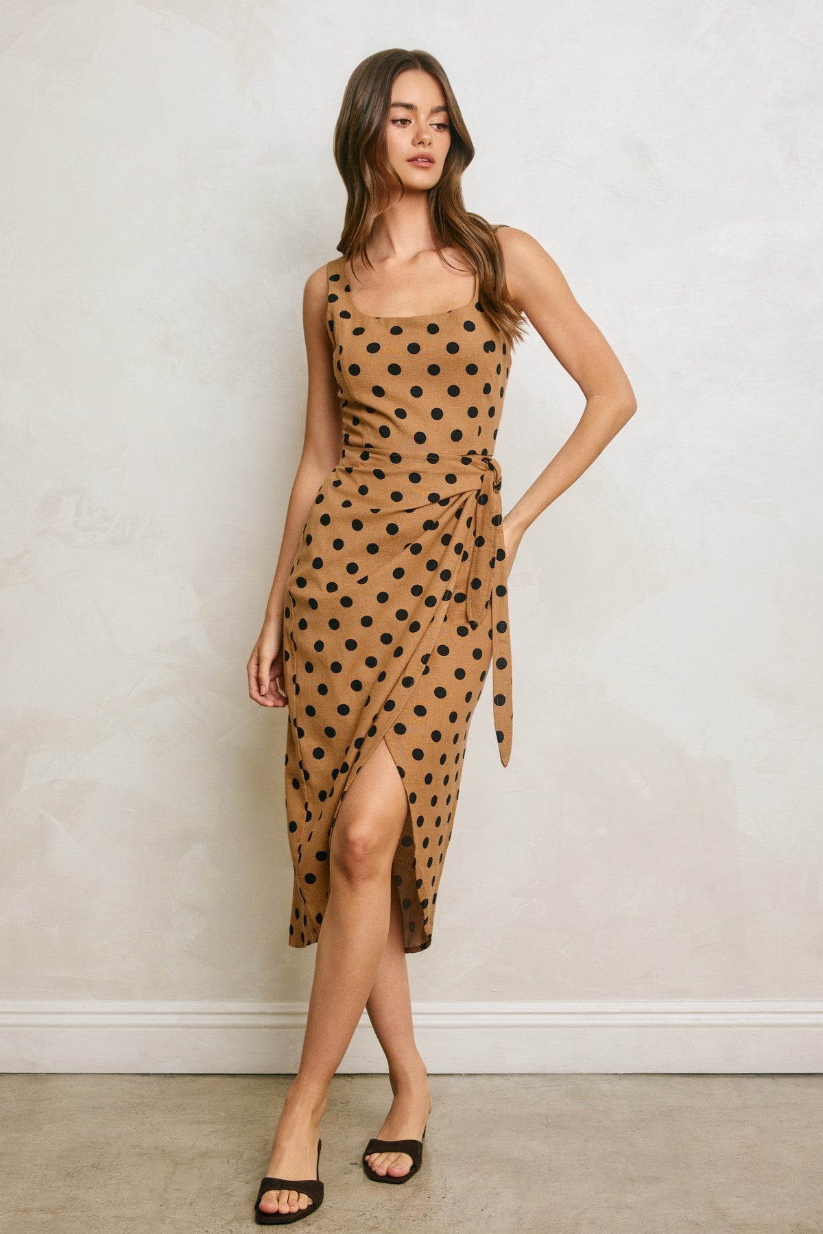 Polka Dot Tulip Hem Midi Wrap Dress