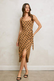Polka Dot Tulip Hem Midi Wrap Dress
