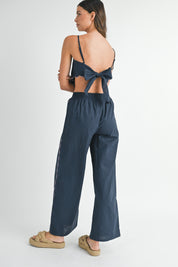 Linen Embroidered Scarf Top And Pants Set