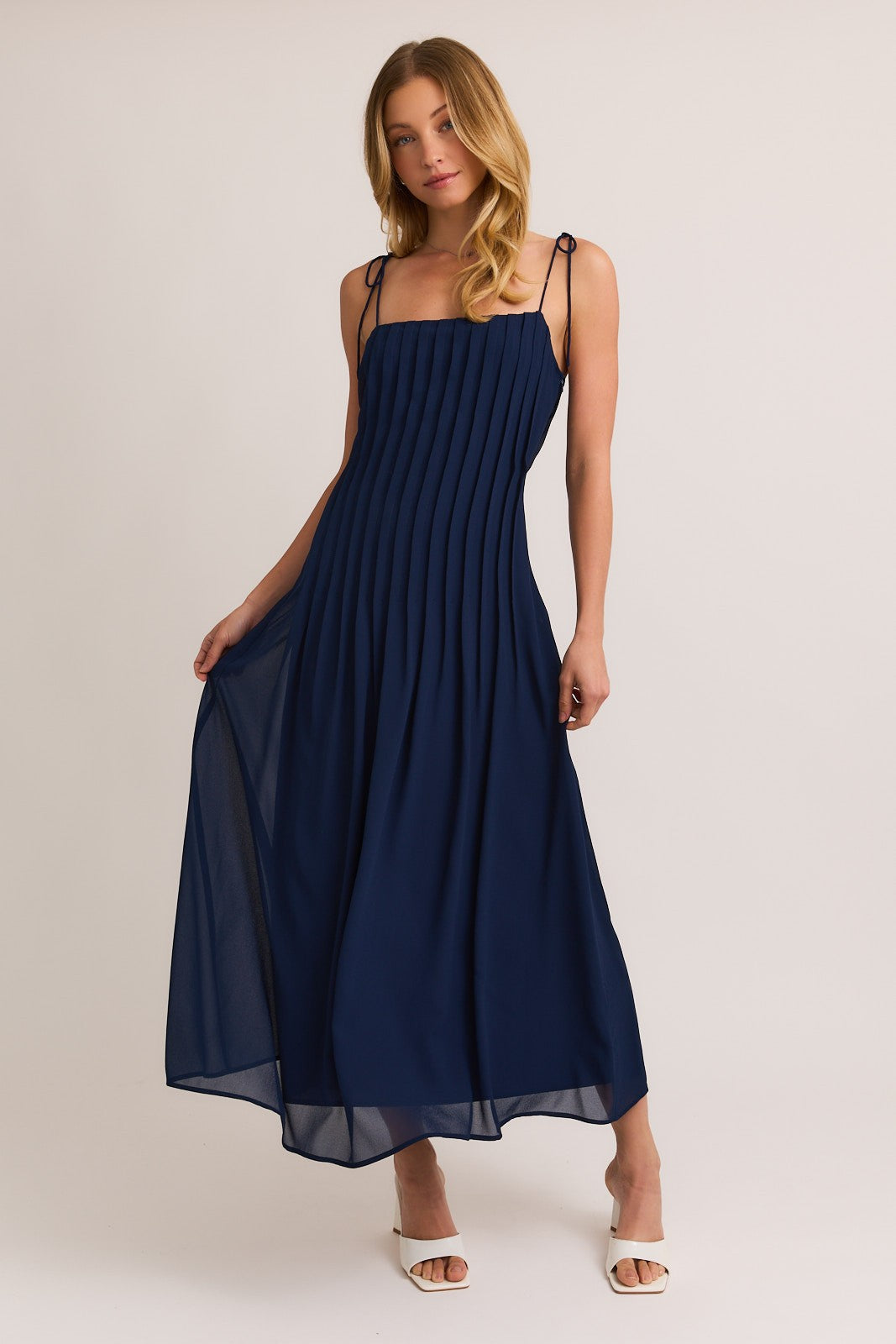 Tuck Detail Shoulder Tie Maxi Dress