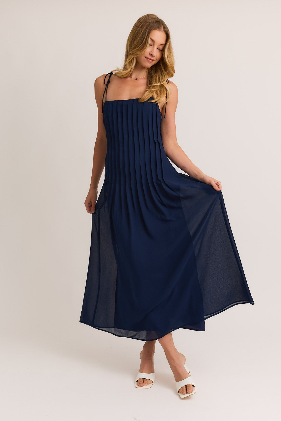 Tuck Detail Shoulder Tie Maxi Dress