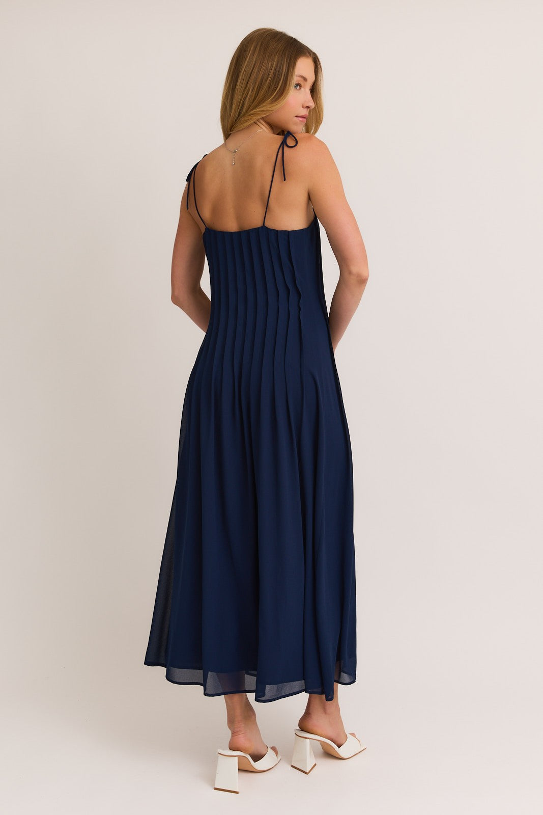 Tuck Detail Shoulder Tie Maxi Dress