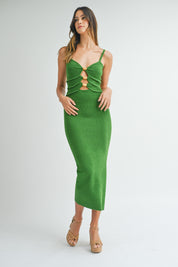Knit Bodycon Front Cut Out Knit Midi Dress