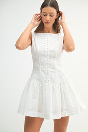 Eyelet Lace Button Front Mini Dress