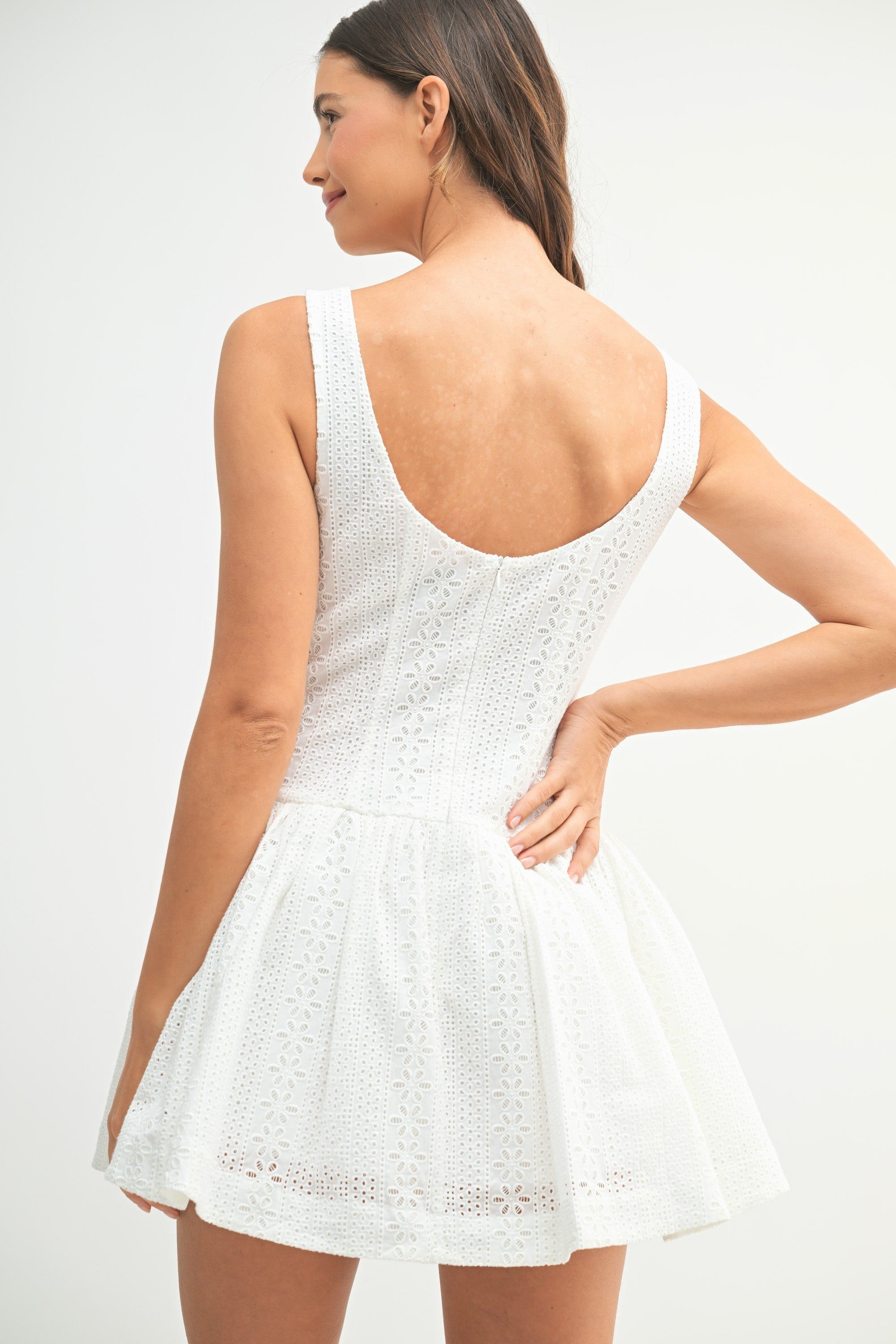 Eyelet Lace Button Front Mini Dress