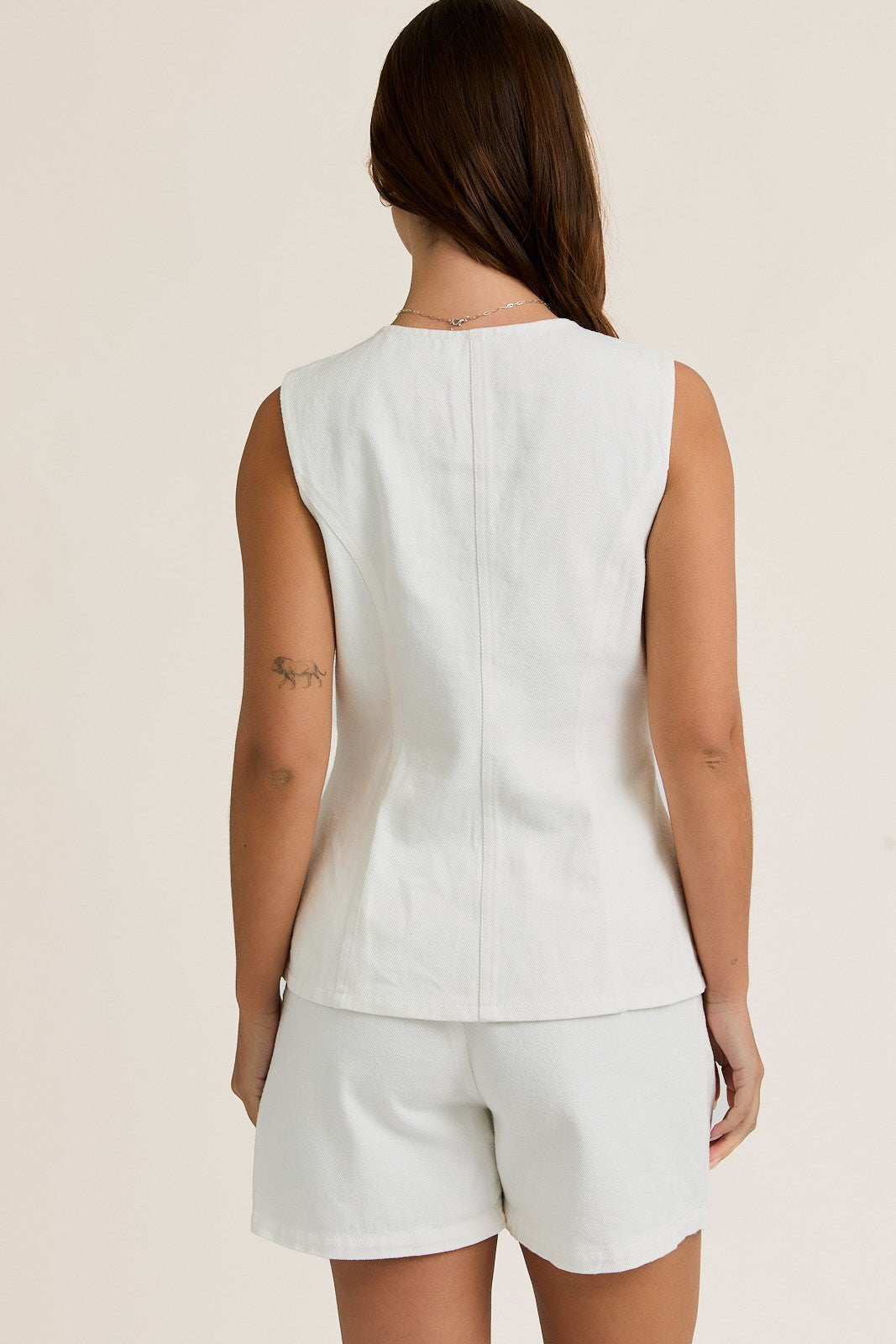 White Denim Button Front Sleeveless Denim Top