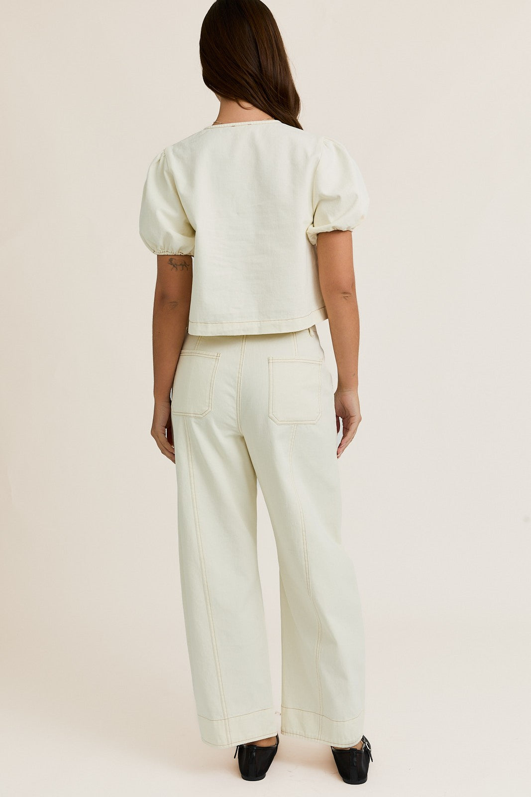 Square Neck Front Tie Top with Seam Detail Pants Set