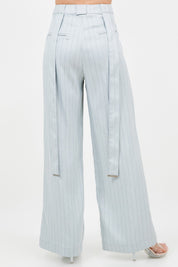 Pinstripe Pu Combo Trousers With Strap Details