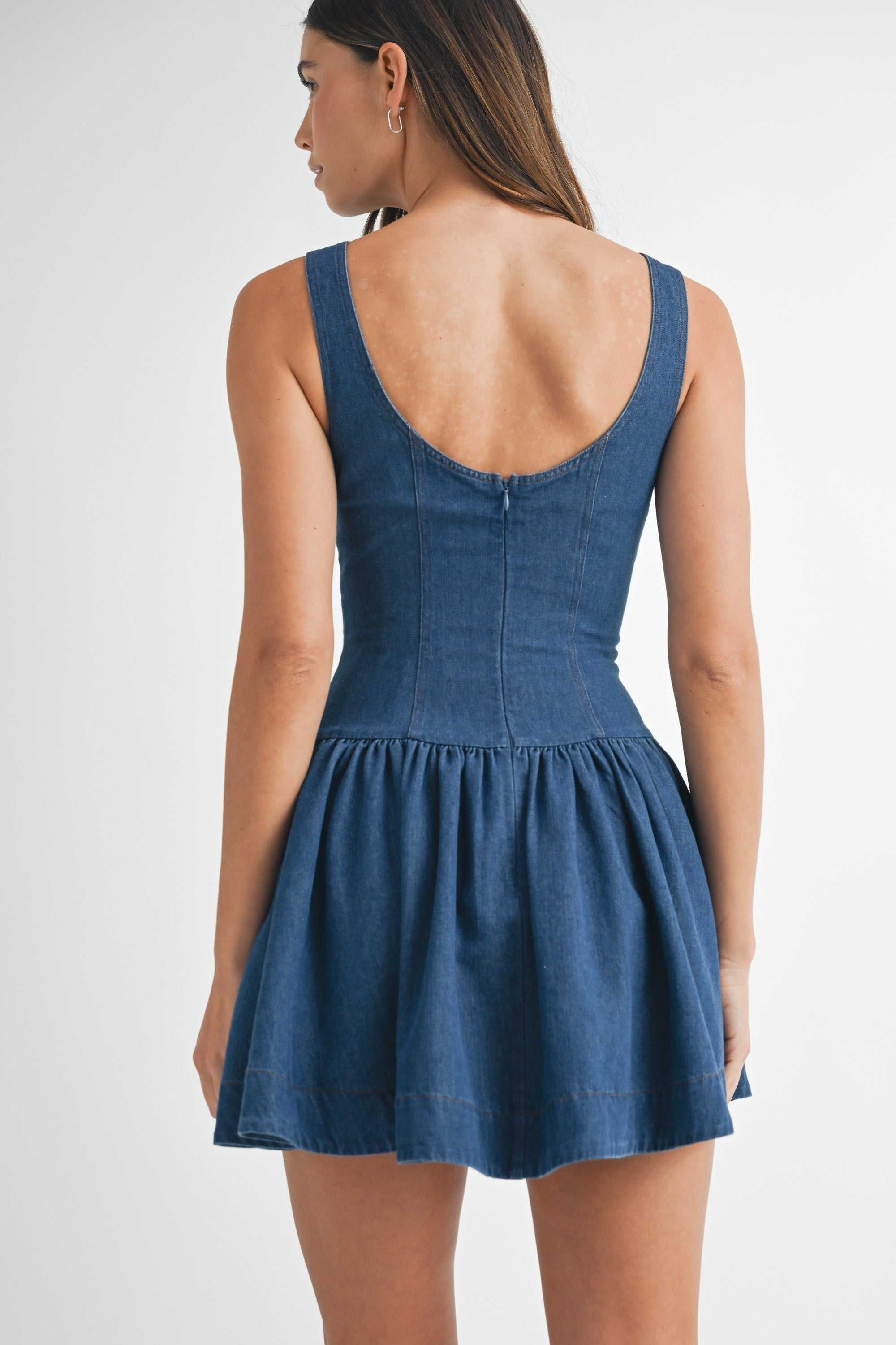 Denim Button Front Low Waist Mini Dress