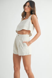Oatmeal Sleeveless Crop Top And Shorts Set