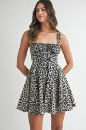 Leopard Bustier Back Lace Up Bodice Mini Dress