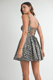 Leopard Bustier Back Lace Up Bodice Mini Dress