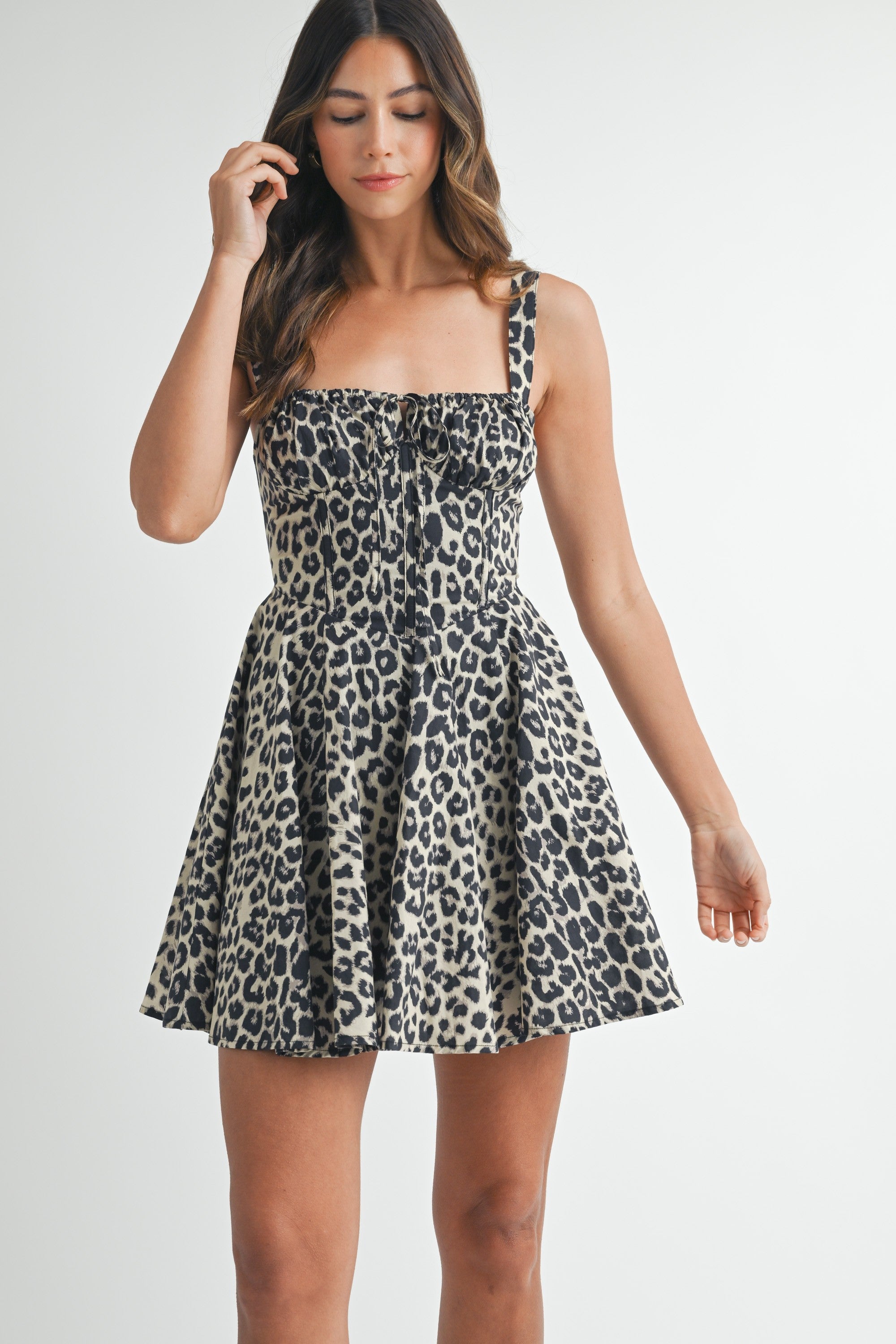 Leopard Bustier Back Lace Up Bodice Mini Dress