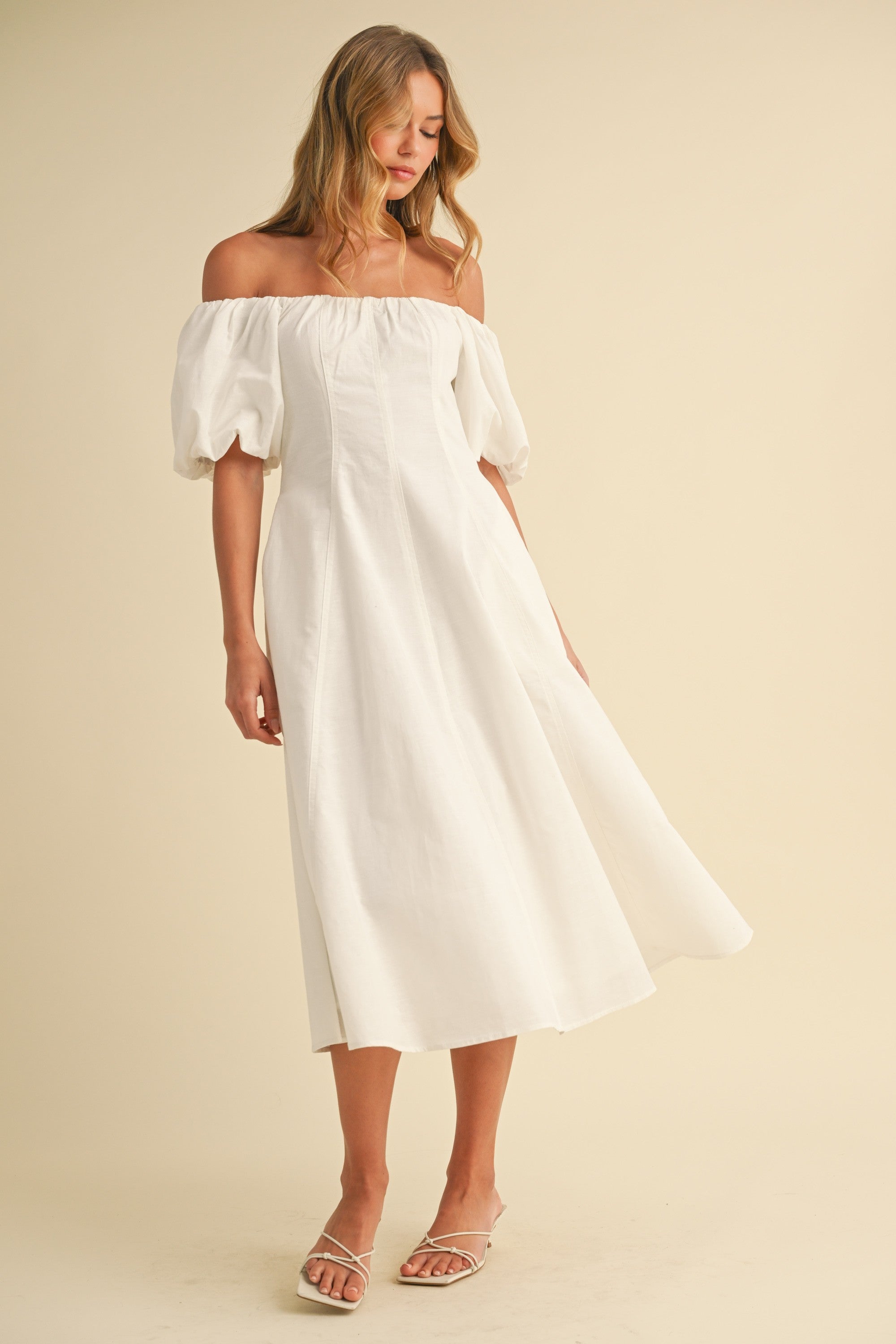 Puff Sleeves Off Shoulder Midi Dress