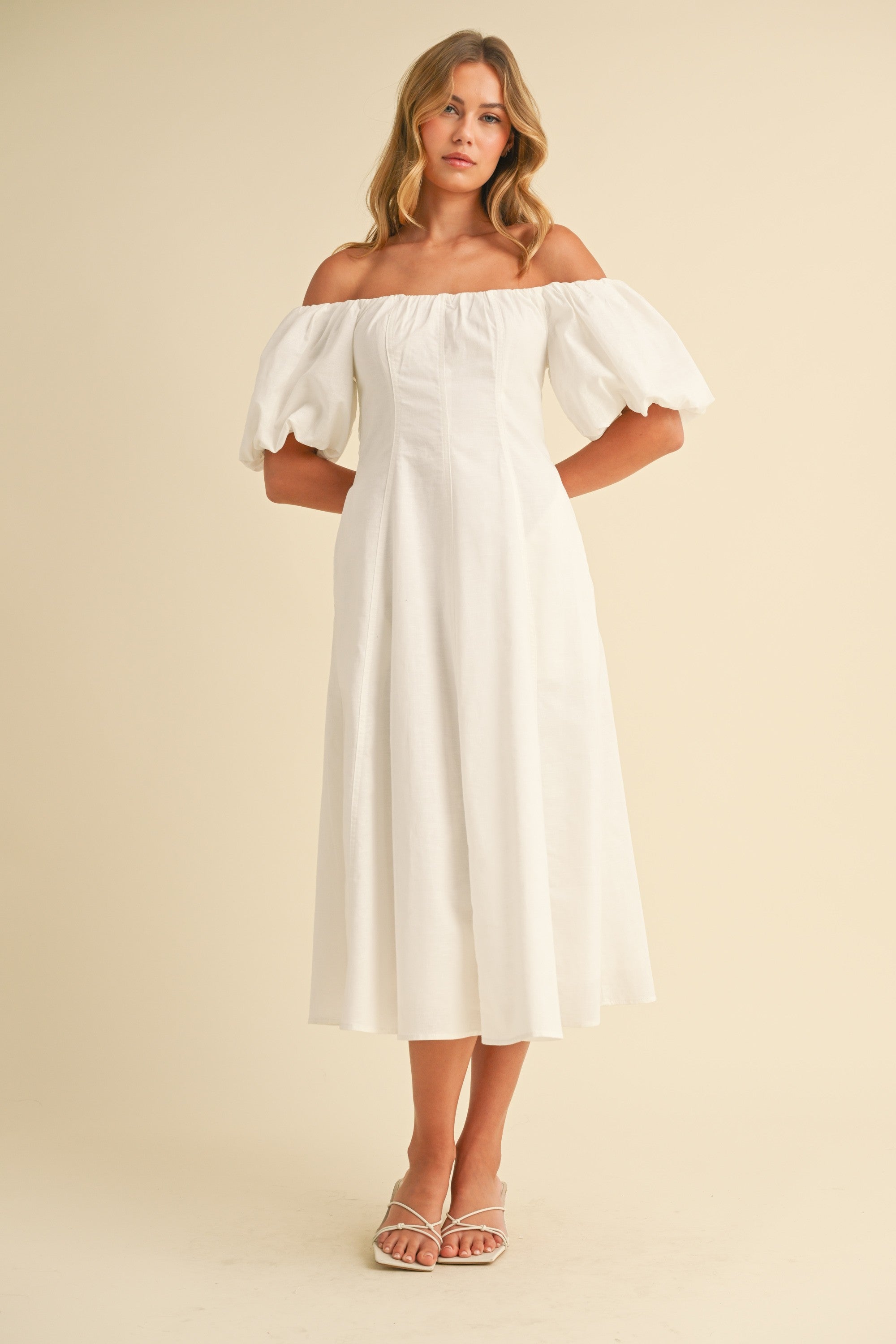 Puff Sleeves Off Shoulder Midi Dress