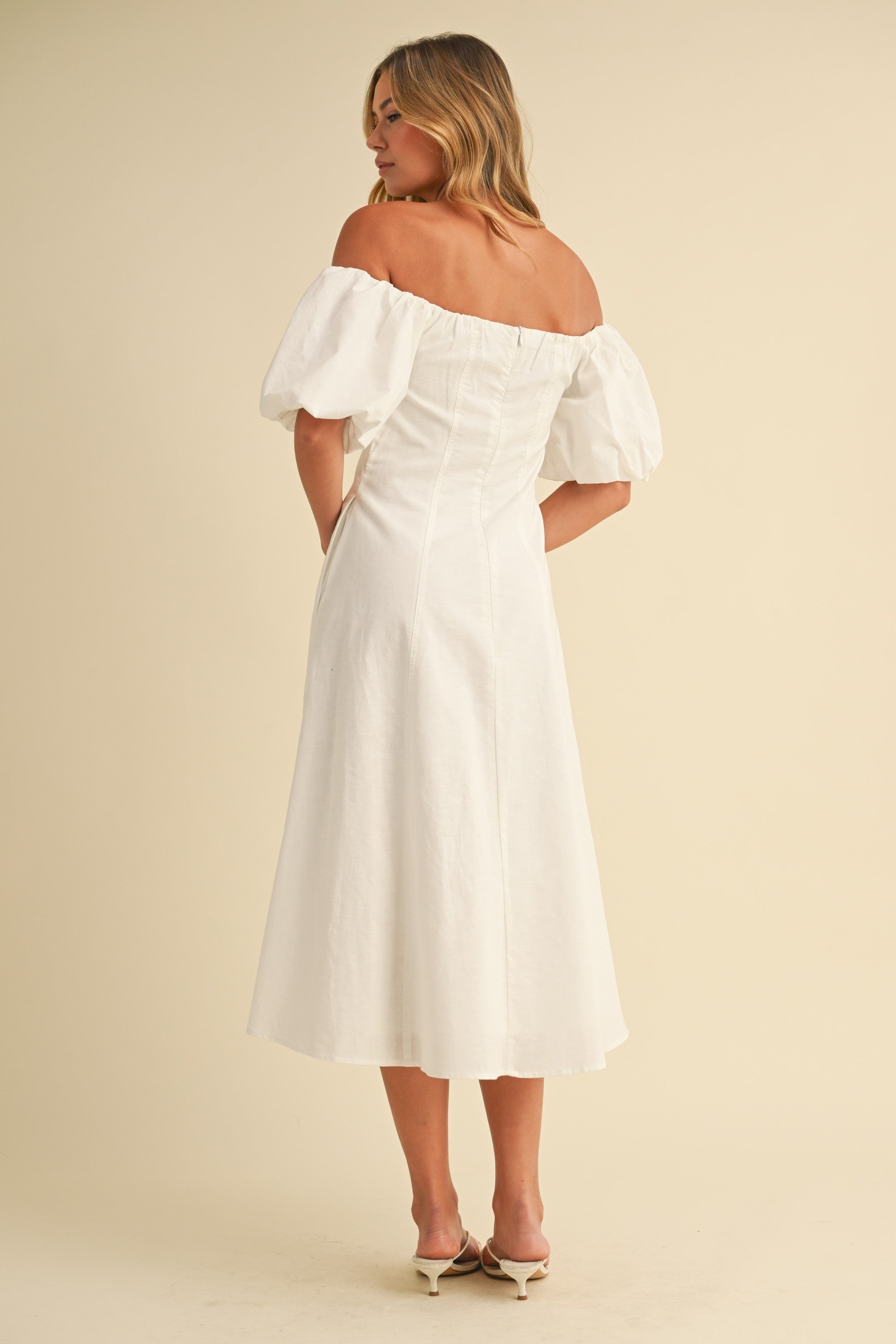 Puff Sleeves Off Shoulder Midi Dress