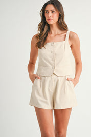 Linen Sleeveless Top And Short Set