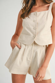 Linen Sleeveless Top And Short Set