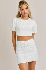 Puff Sleeve Top With Smocking Waist With Skirt