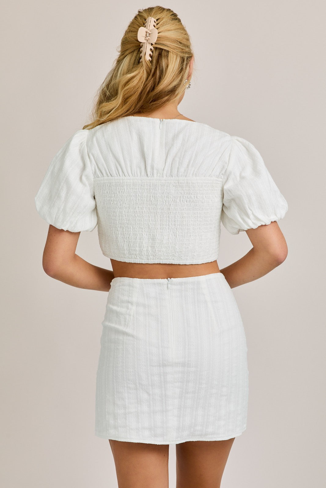 Puff Sleeve Top With Smocking Waist With Skirt