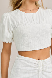 Puff Sleeve Top With Smocking Waist With Skirt