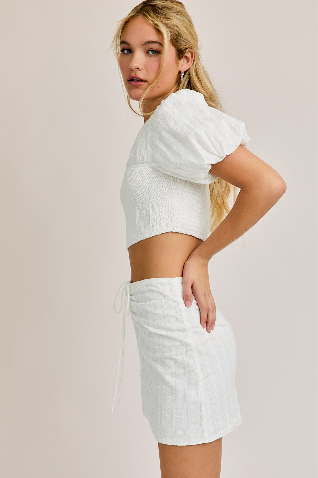 Puff Sleeve Top With Smocking Waist With Skirt