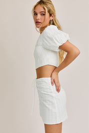 Puff Sleeve Top With Smocking Waist With Skirt