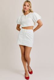 Puff Sleeve Top With Smocking Waist With Skirt