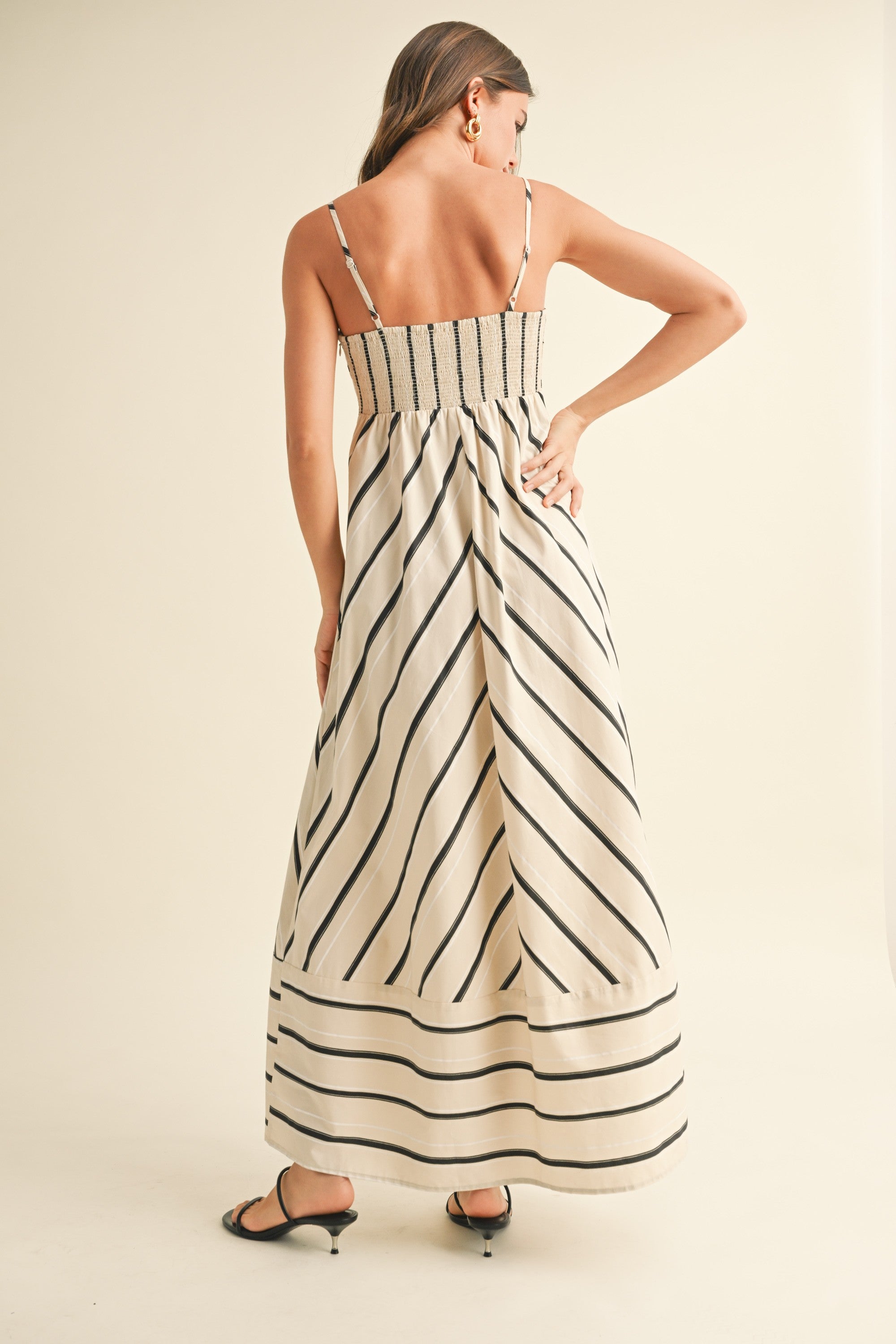 Cream Striped Empire Flare Maxi Dress