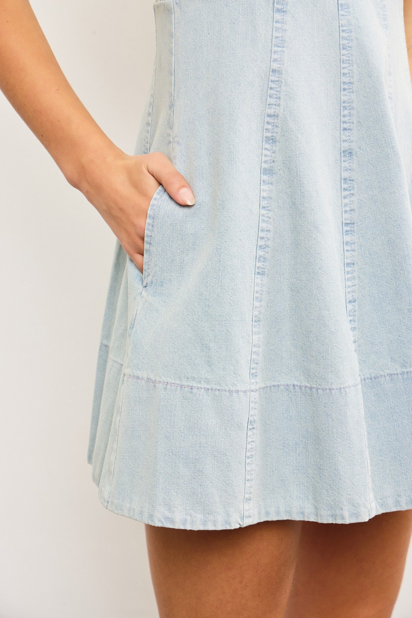 Braided Bust Tied Back Sleeveless Denim Dress