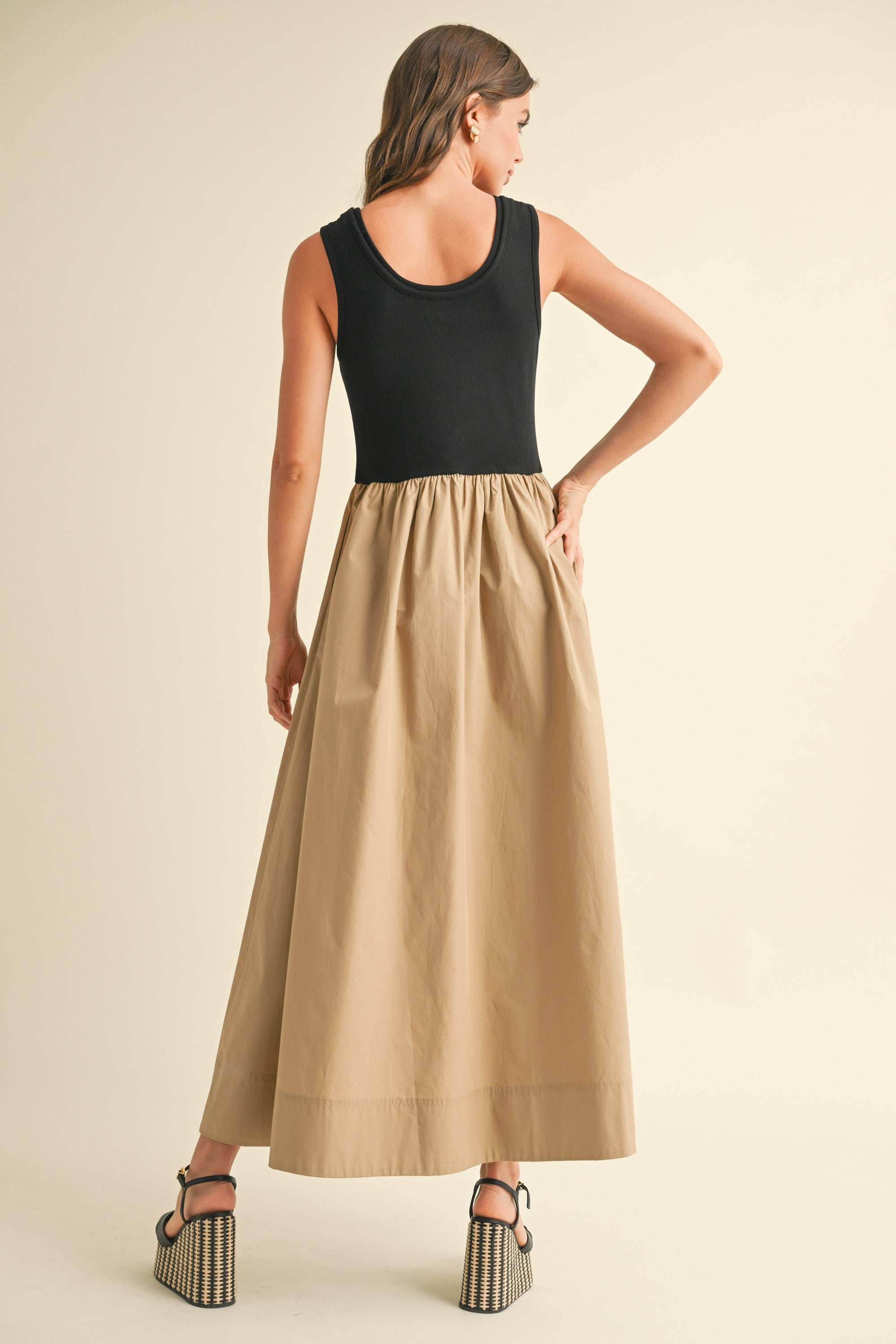 Ribbed Top Woven Skirt Combo Dress