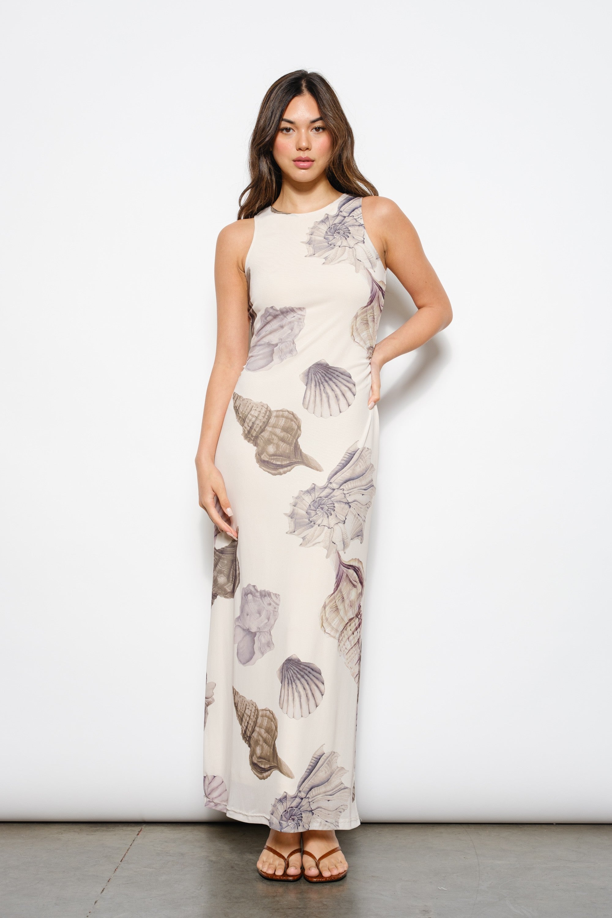 Welles Shell Print Mesh Maxi Dress