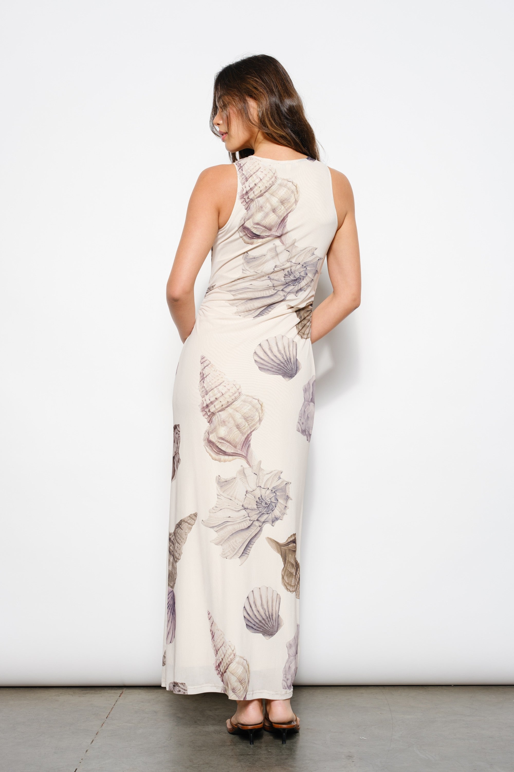 Welles Shell Print Mesh Maxi Dress