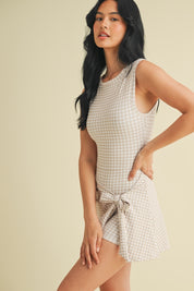 Beige Sleeveless Wrap Tie Front Dress